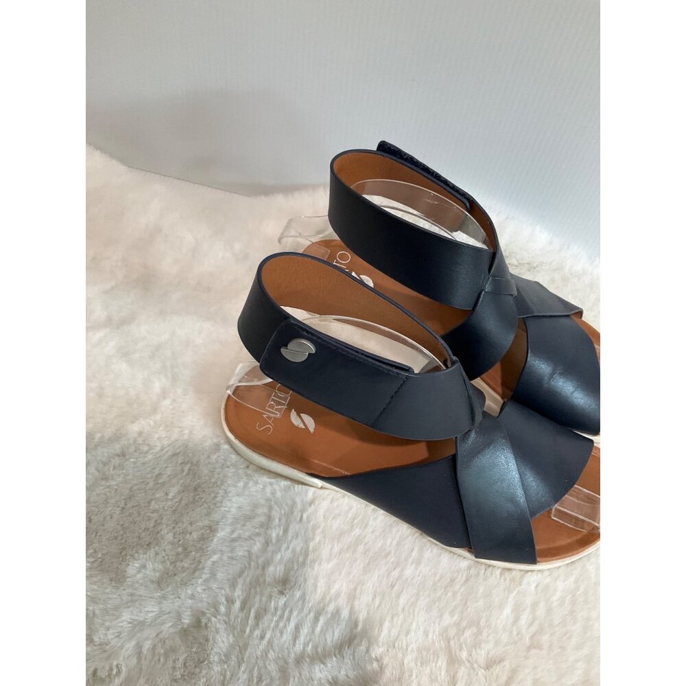 Franco Sarto Womens Akasha Sandals Crisscross Blue Leather Slingback Flat - Picture 5 of 7